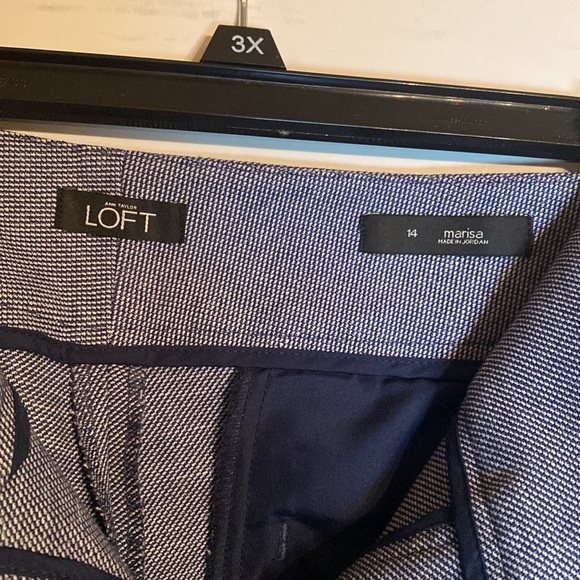 Loft Marisa High Waist Pants Blue Chevron Herringbone Pattern SZ 14 Business - Picture 6 of 15